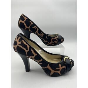 Mossimo Leopard Print Heels Peep Toe Buckle Pumps Y2K Brown Black Size 8 pre-own